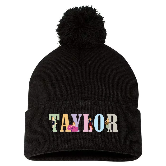 Retro Taylor First Name Personalized Groovy Birthday Girl Pom Pom 12in Knit Beanie