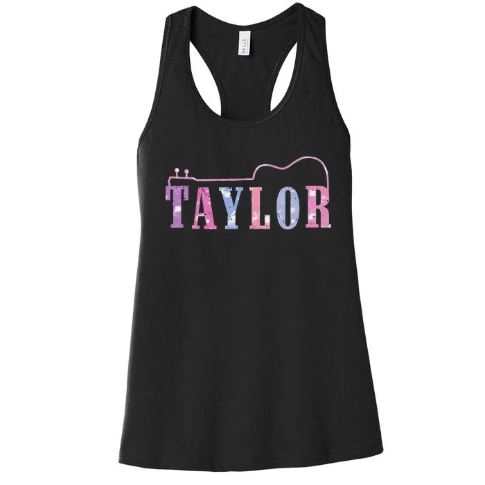 Retro Taylor First Name Personalized Groovy 80S Women's Racerback Tank