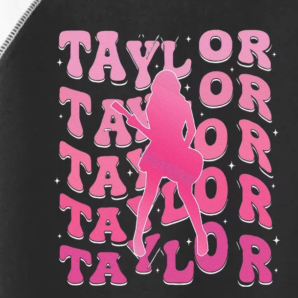 Retro Taylor First Name Personalized Groovy 80S Pin.K Toddler Fine Jersey T-Shirt