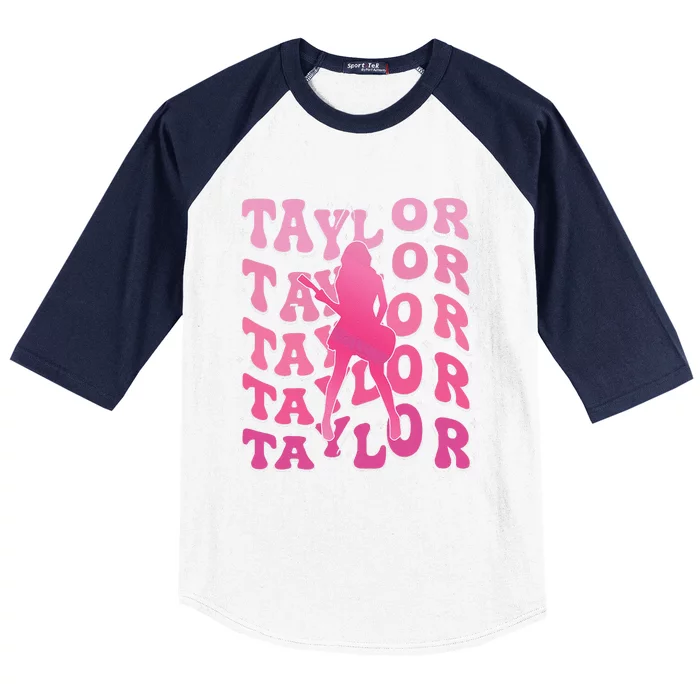 Retro Taylor First Name Personalized Groovy 80S Pin.K Baseball Sleeve Shirt