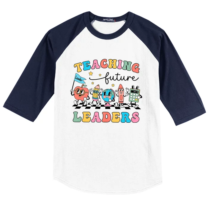 Retro Teaching Future Leaders Groovy Teacher Back To School Baseball Sleeve Shirt