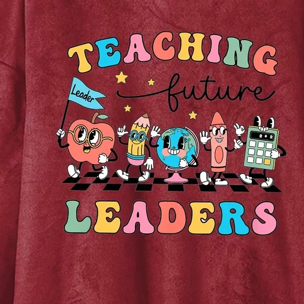 Retro Teaching Future Leaders Groovy Teacher Back To School Hooded Wearable Blanket