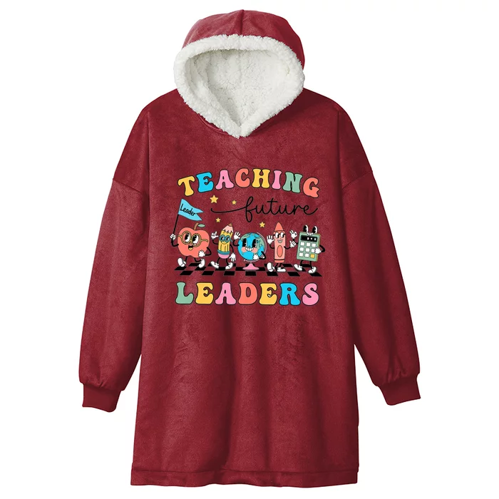 Retro Teaching Future Leaders Groovy Teacher Back To School Hooded Wearable Blanket