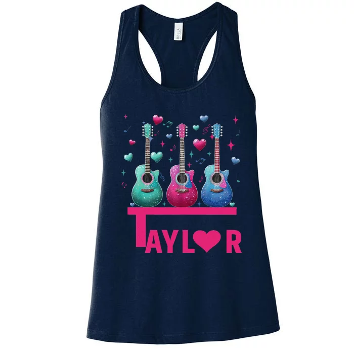 Retro Taylor First Name Personalized Groovy 80S Pin.K Women's Racerback Tank