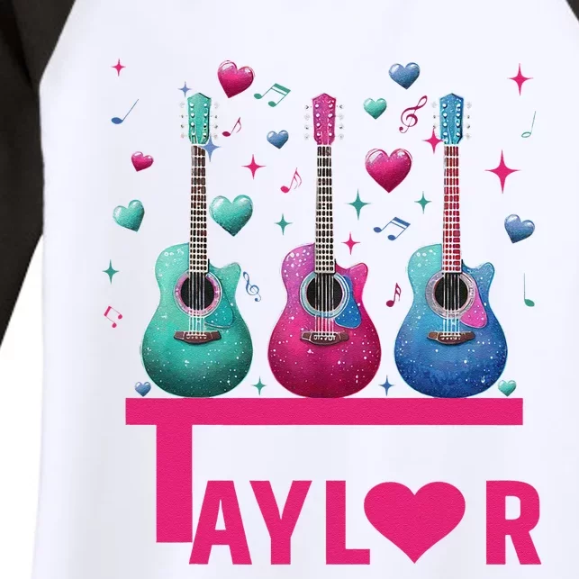 Retro Taylor First Name Personalized Groovy 80S Pin.K Women's Tri-Blend 3/4-Sleeve Raglan Shirt