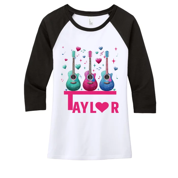 Retro Taylor First Name Personalized Groovy 80S Pin.K Women's Tri-Blend 3/4-Sleeve Raglan Shirt