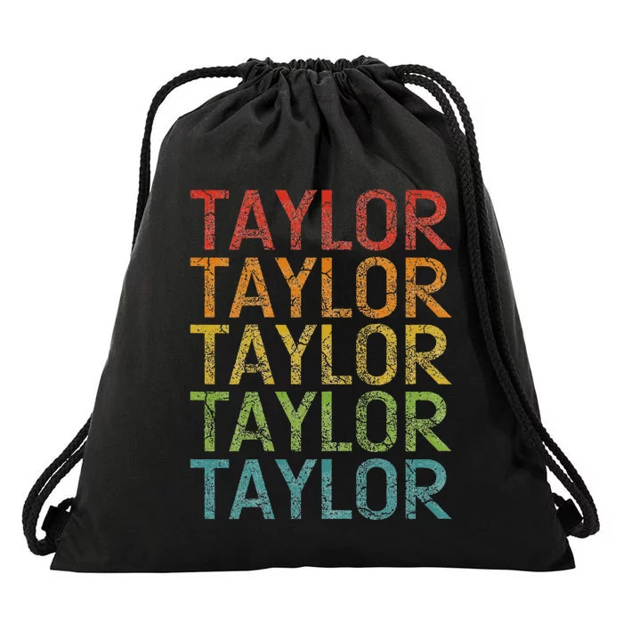 Retro T.AYLOR First Name Personalized Drawstring Bag