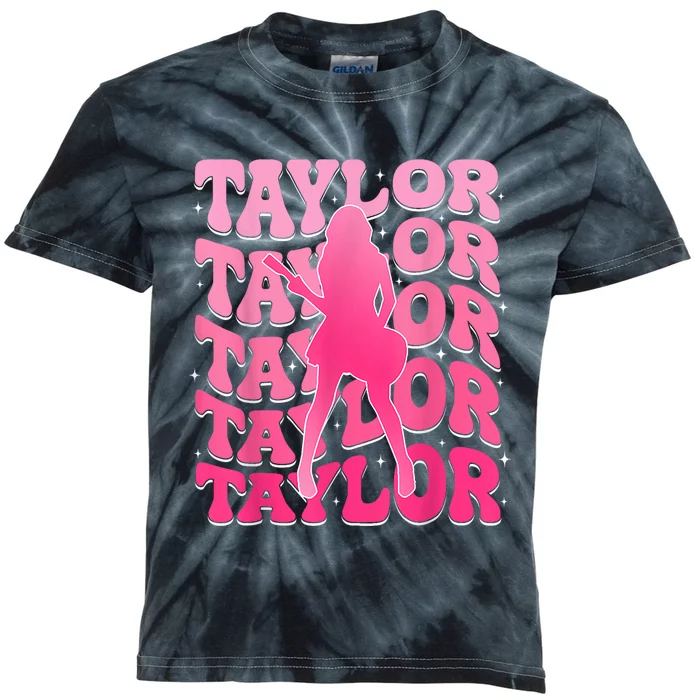 Retro Taylor First Name Personalized 80S Kids Tie-Dye T-Shirt