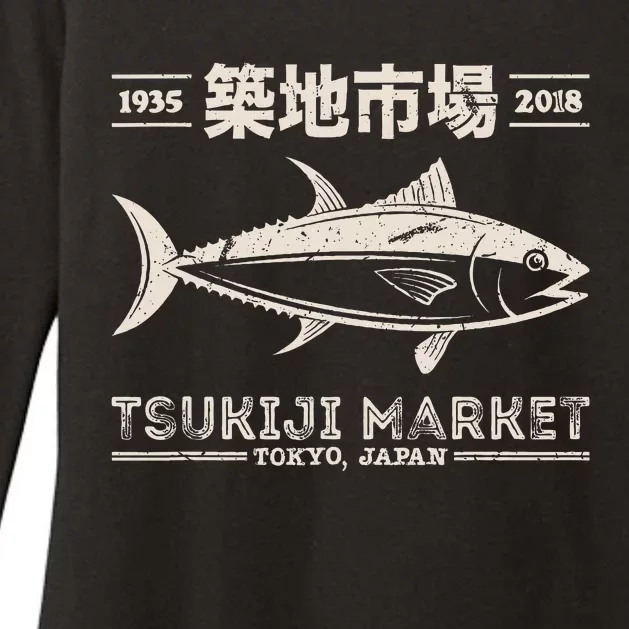 Retro Tsukiji Fish Market Tuna Streetwear Tokyo Anime Womens CVC Long Sleeve Shirt