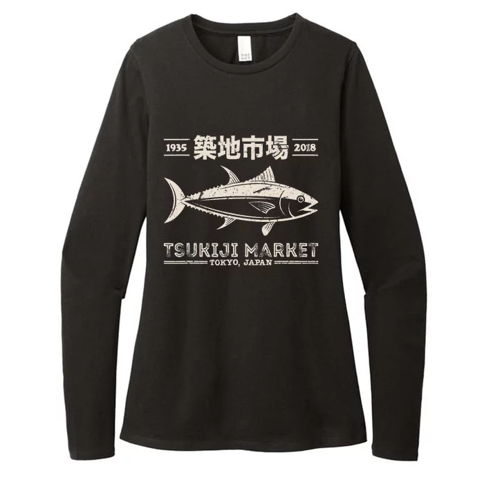 Retro Tsukiji Fish Market Tuna Streetwear Tokyo Anime Womens CVC Long Sleeve Shirt