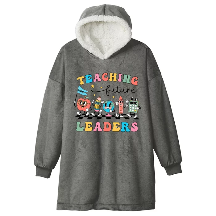 Retro Teaching Future Leaders Teacher Back To School Hooded Wearable Blanket