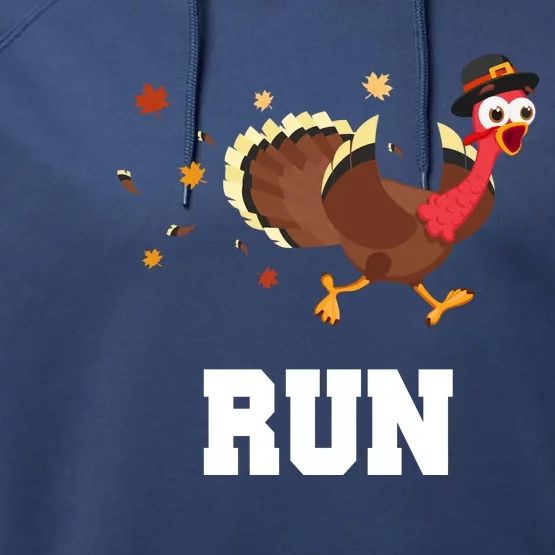 Run Turkey Funny Thanksgiving Performance Fleece Hoodie