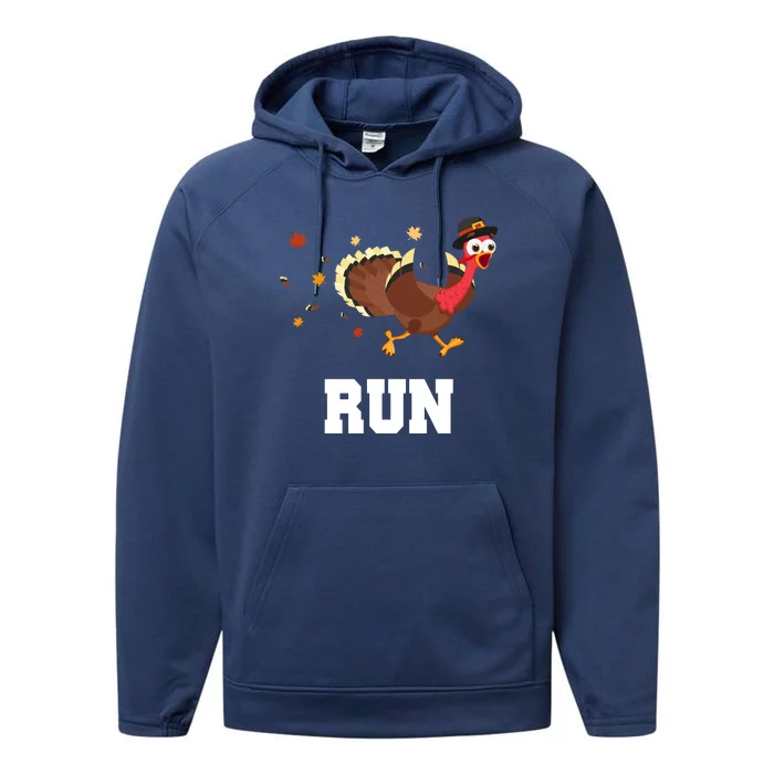 Run Turkey Funny Thanksgiving Performance Fleece Hoodie