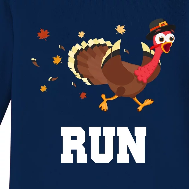 Run Turkey Funny Thanksgiving Baby Long Sleeve Bodysuit