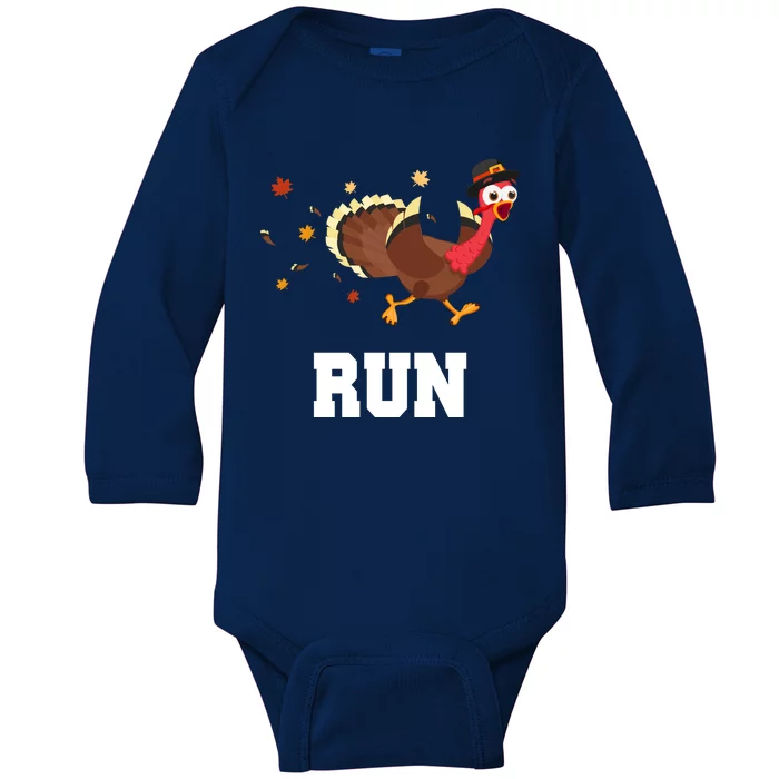 Run Turkey Funny Thanksgiving Baby Long Sleeve Bodysuit