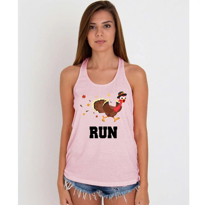 Run Turkey Funny Thanksgiving Women's Knotted Racerback Tank