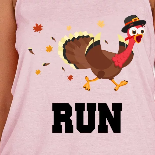 Run Turkey Funny Thanksgiving Women's Knotted Racerback Tank