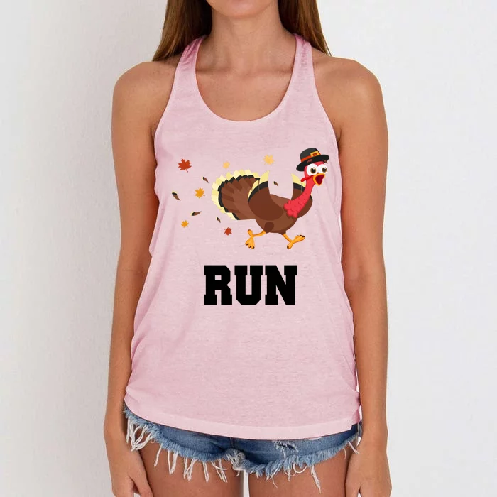 Run Turkey Funny Thanksgiving Women's Knotted Racerback Tank