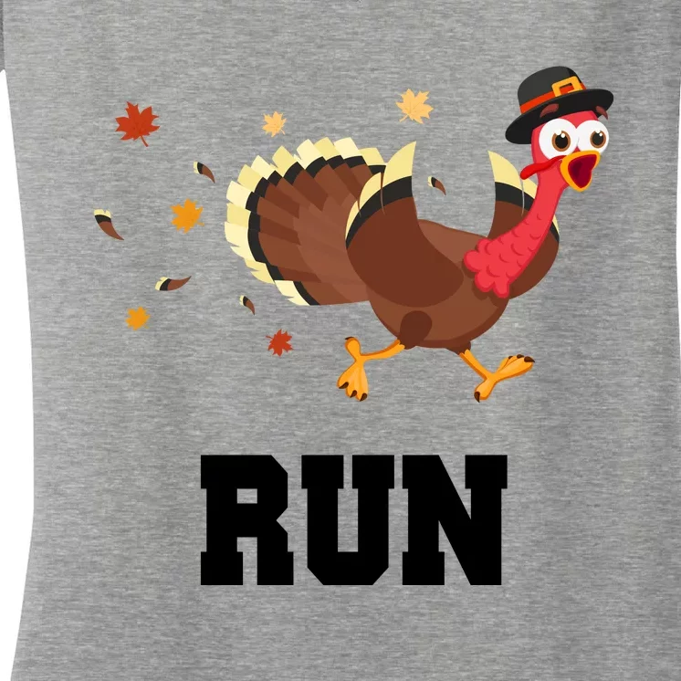 Run Turkey Funny Thanksgiving Women's V-Neck T-Shirt