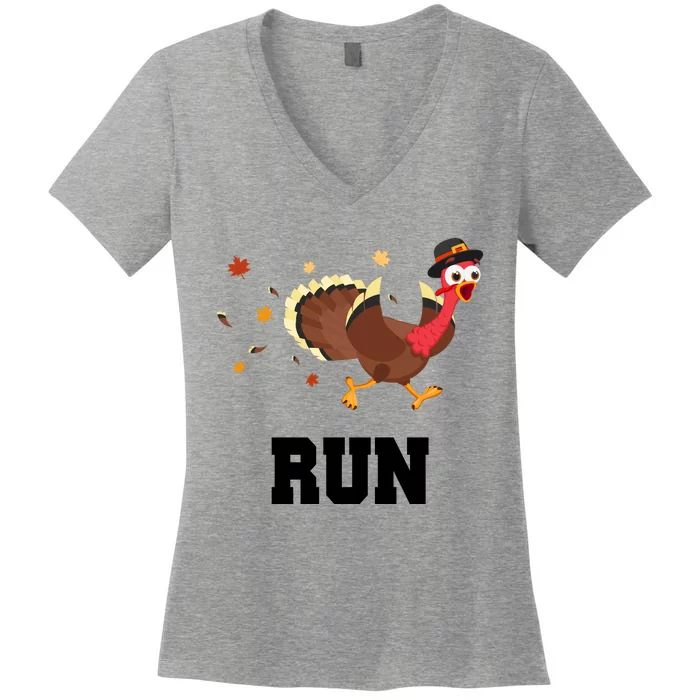 Run Turkey Funny Thanksgiving Women's V-Neck T-Shirt