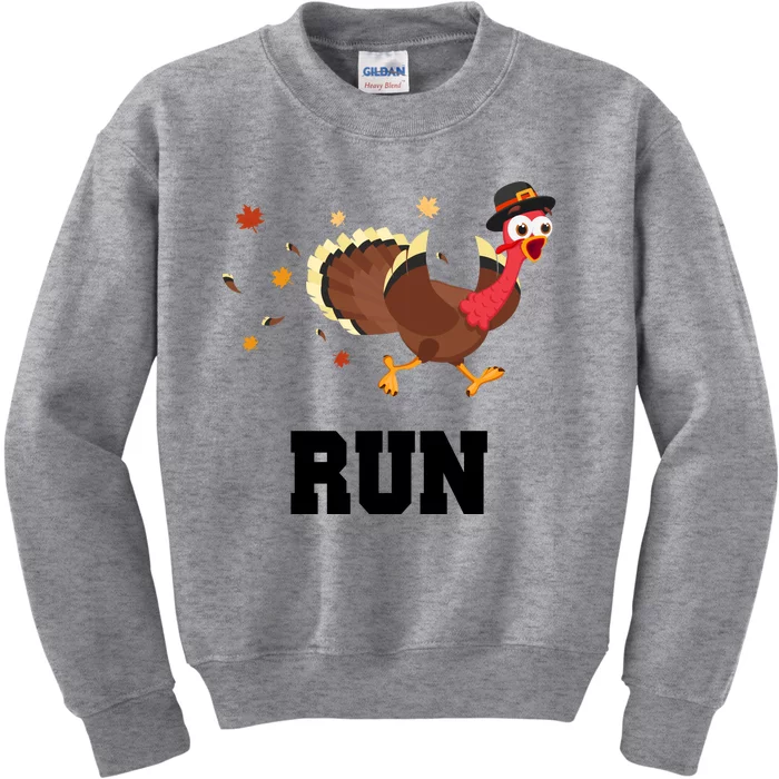 Run Turkey Funny Thanksgiving Kids Sweatshirt