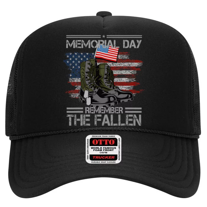 Remember The Fallen Veteran Military Vintage High Crown Mesh Trucker Hat