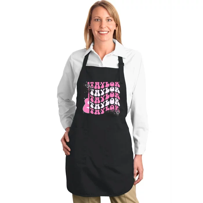 Retro T.AYLOR First Name Personalized Groovy Birthday Full-Length Apron With Pocket