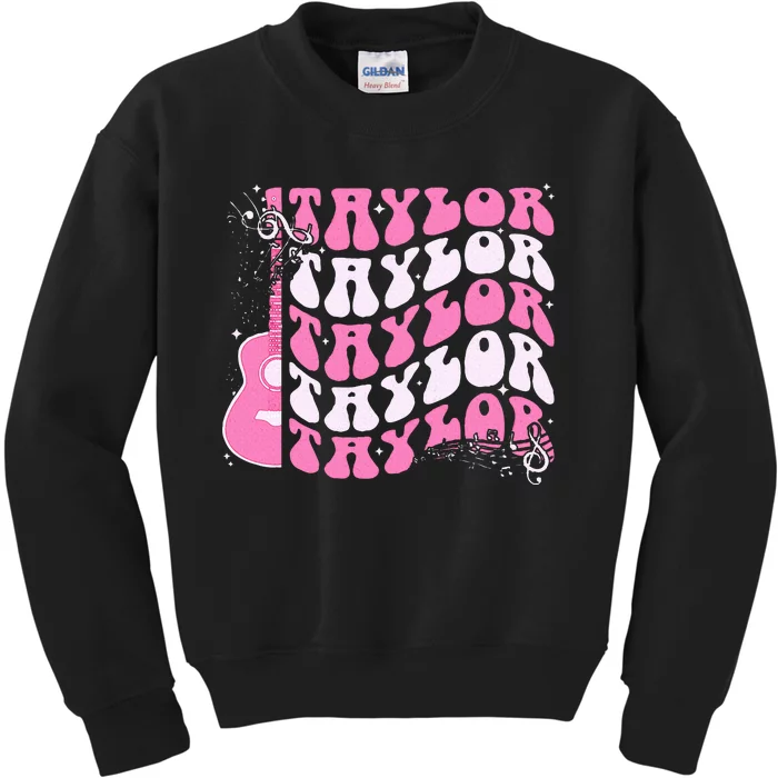 Retro T.AYLOR First Name Personalized Groovy Birthday Kids Sweatshirt