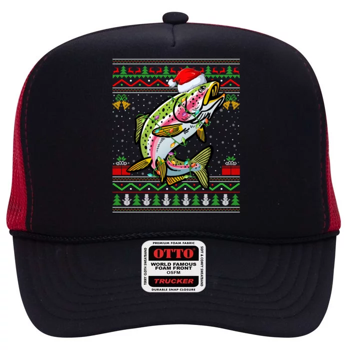 Rainbow Trout Fish Lover Santa Ugly Rainbow Trout Christmas Meaningful Gift High Crown Mesh Trucker Hat