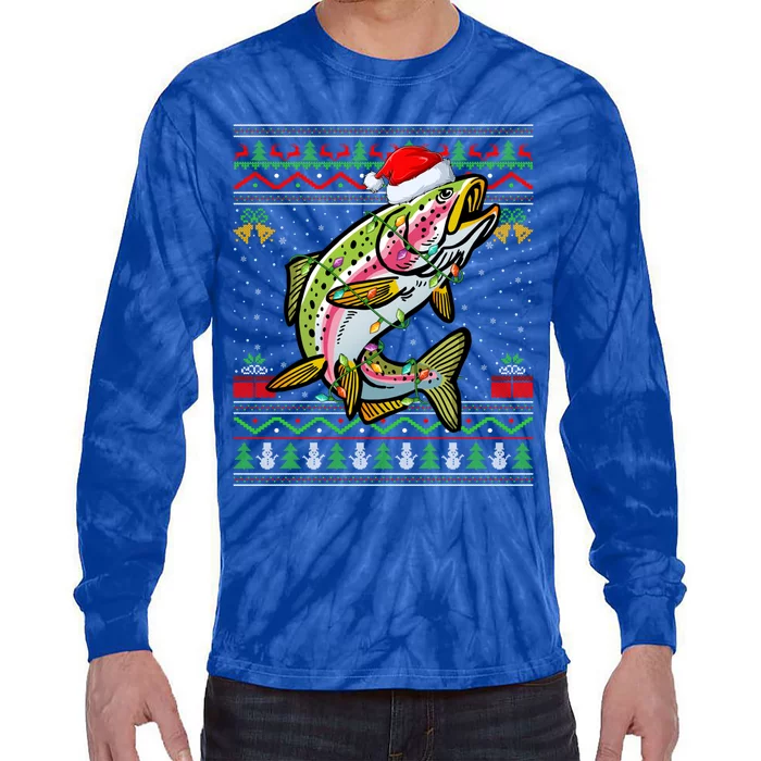 Rainbow Trout Fish Lover Santa Ugly Rainbow Trout Christmas Meaningful Gift Tie-Dye Long Sleeve Shirt