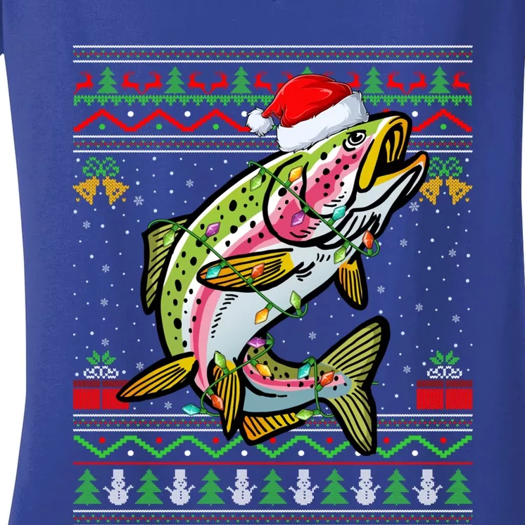 Rainbow Trout Fish Lover Santa Ugly Rainbow Trout Christmas Meaningful Gift Women's V-Neck T-Shirt