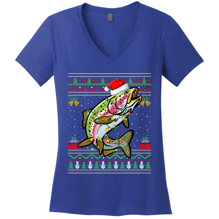 Rainbow Trout Fish Lover Santa Ugly Rainbow Trout Christmas Meaningful Gift Women's V-Neck T-Shirt