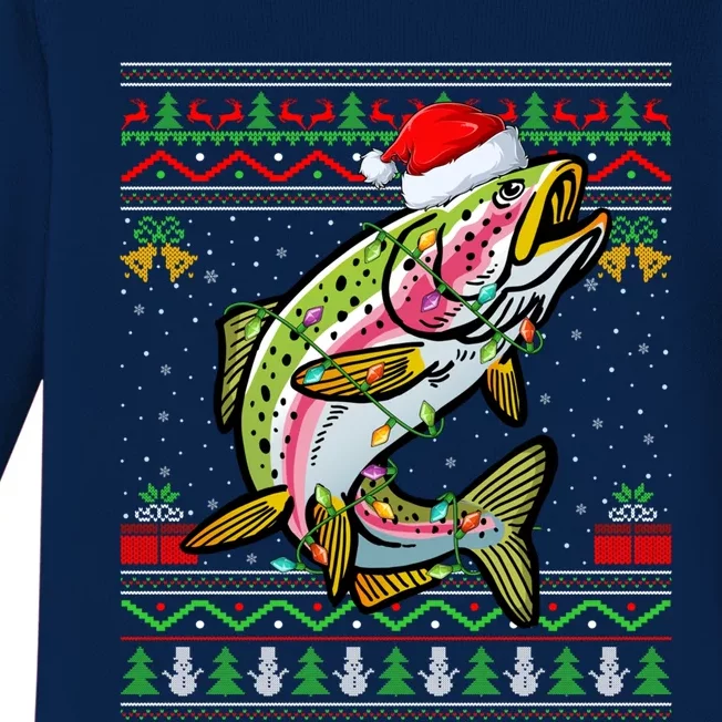 Rainbow Trout Fish Lover Santa Ugly Rainbow Trout Christmas Meaningful Gift Baby Long Sleeve Bodysuit