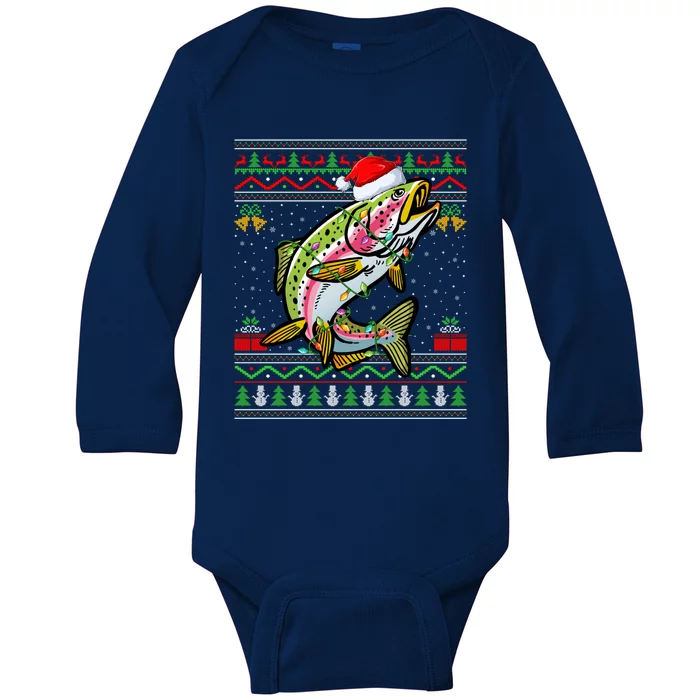 Rainbow Trout Fish Lover Santa Ugly Rainbow Trout Christmas Meaningful Gift Baby Long Sleeve Bodysuit