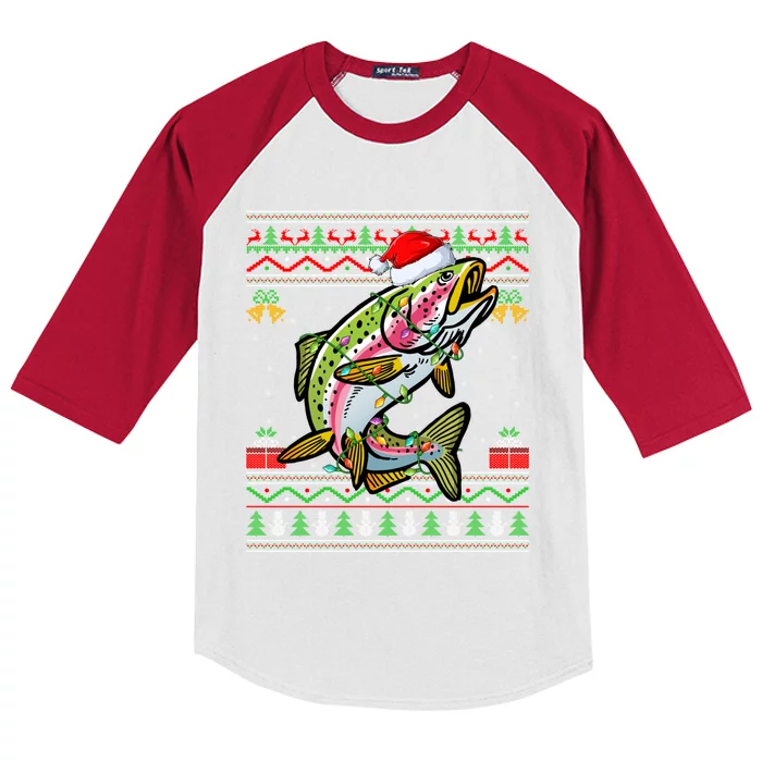 Rainbow Trout Fish Lover Santa Ugly Rainbow Trout Christmas Meaningful Gift Kids Colorblock Raglan Jersey