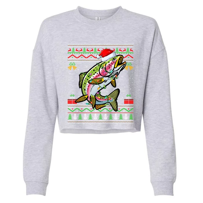 Rainbow Trout Fish Lover Santa Ugly Rainbow Trout Christmas Meaningful Gift Cropped Pullover Crew