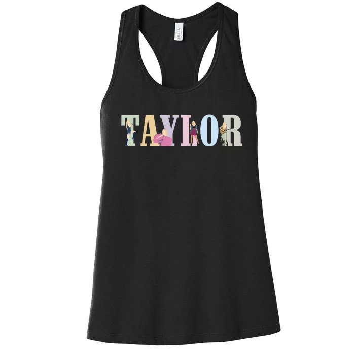 Retro Taylor First Name Personalized Groovy Birthday Girl Women's Racerback Tank