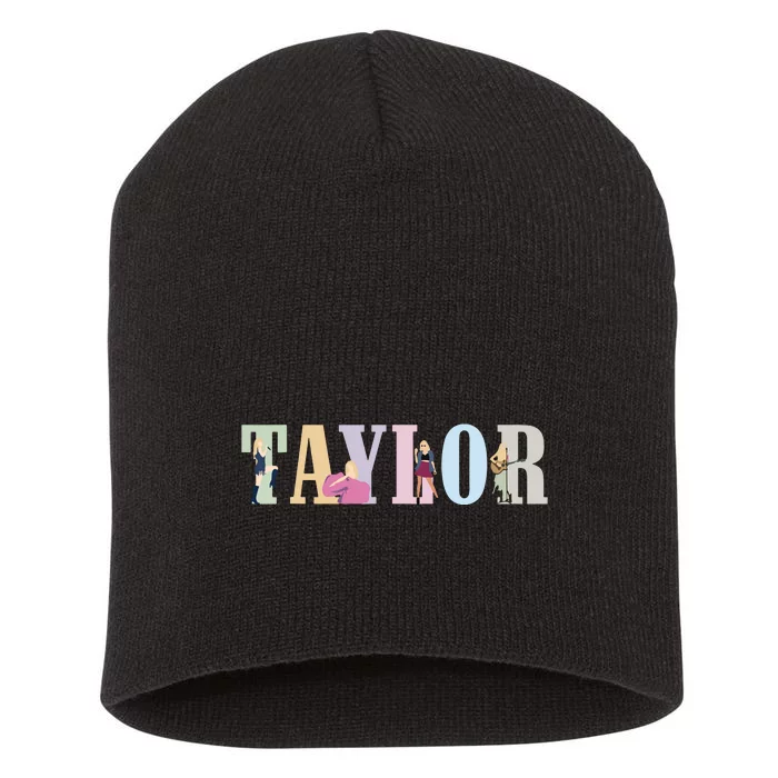 Retro Taylor First Name Personalized Groovy Birthday Girl Short Acrylic Beanie