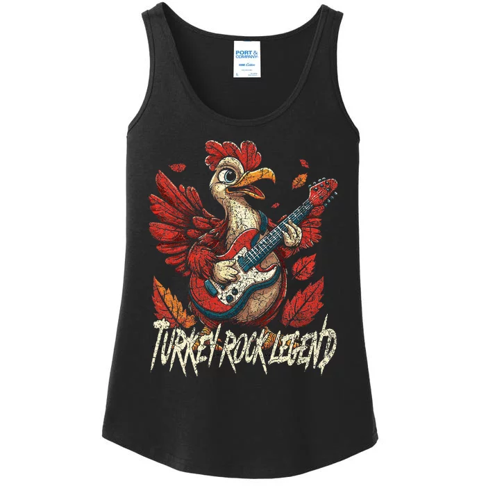 Rockin Turkey Fun Musical Thanksgiving Guitar Rock N Roll Ladies Essential Tank