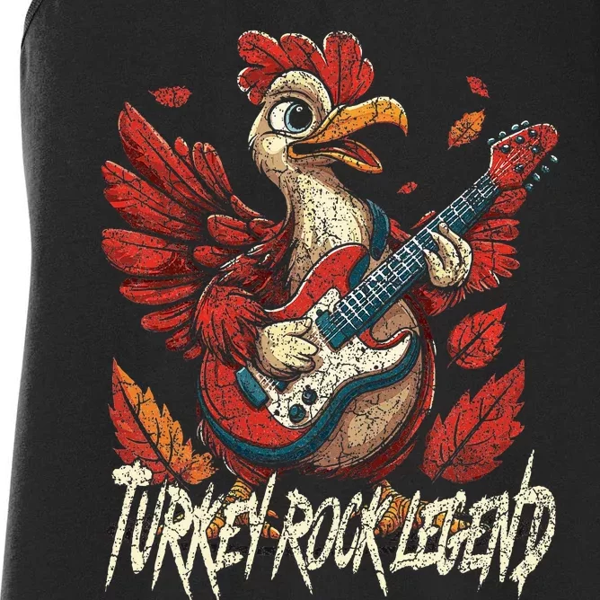 Rockin Turkey Fun Musical Thanksgiving Guitar Rock N Roll Women's Racerback Tank