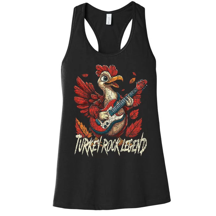 Rockin Turkey Fun Musical Thanksgiving Guitar Rock N Roll Women's Racerback Tank