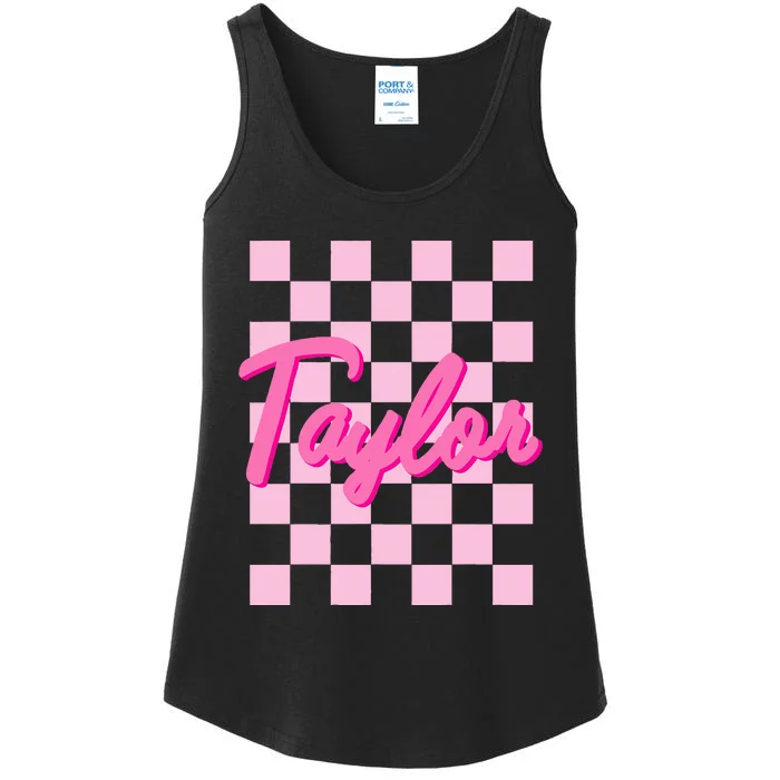 Retro T.AYLOR First Name Personalized Groovy Birthday Ladies Essential Tank