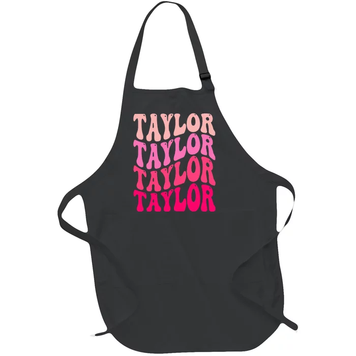 Retro T.AYLOR First Name Personalized Groovy Birthday Full-Length Apron With Pocket