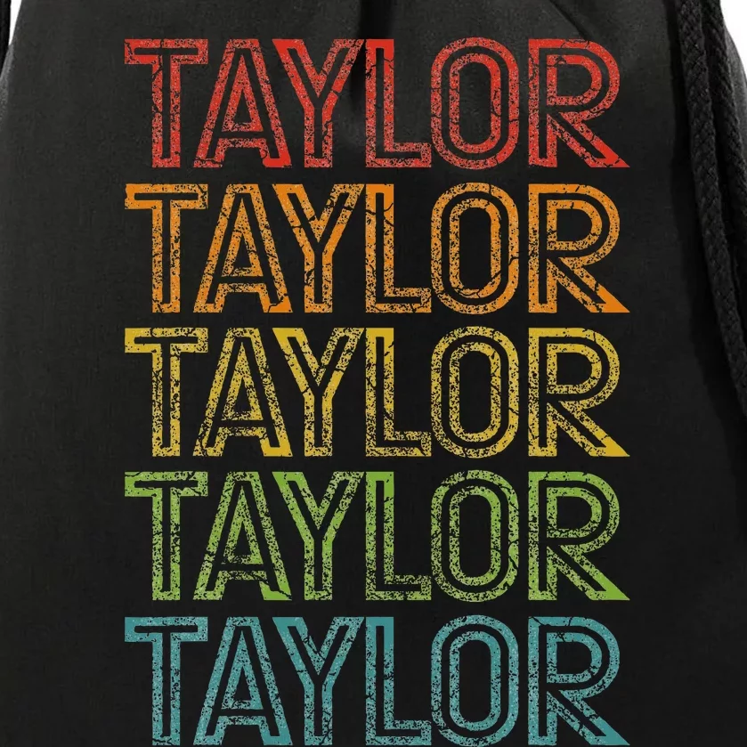 Retro T.AYLOR First Name Personalized Drawstring Bag