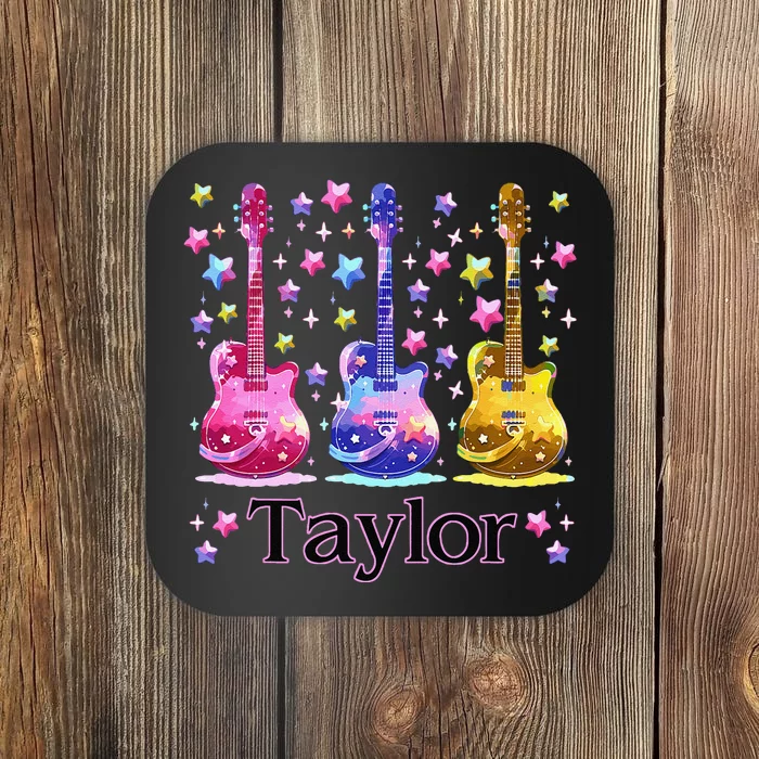 Retro Taylor First Name Personalized Groovy 80S Coaster