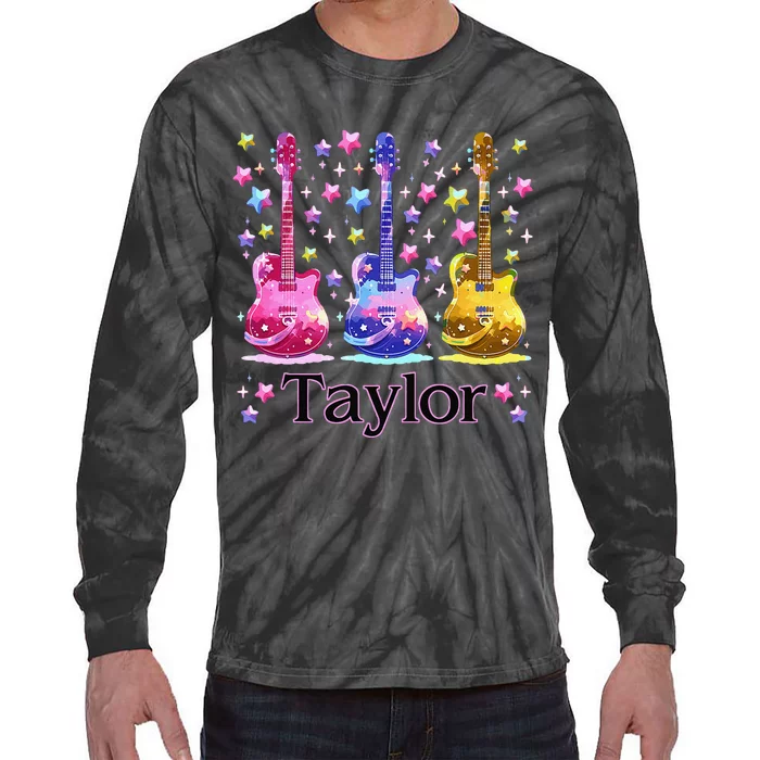 Retro Taylor First Name Personalized Groovy 80S Tie-Dye Long Sleeve Shirt