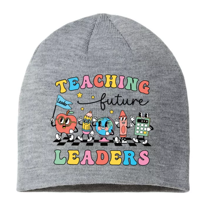 Retro Teaching Future Leaders Groovy Teacher Back To School 8 1/2in Sustainable Knit Beanie