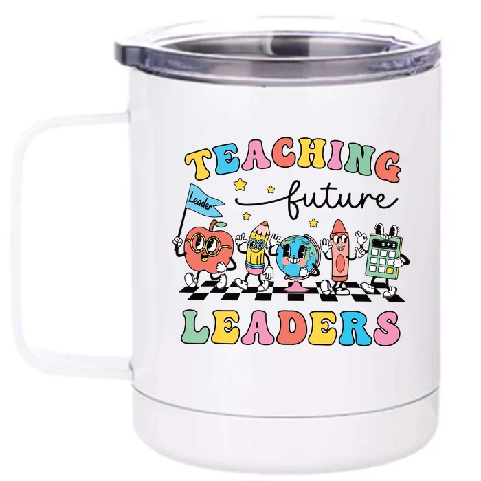 Retro Teaching Future Leaders Groovy Teacher Back To School Front & Back 12oz Stainless Steel Tumbler Cup