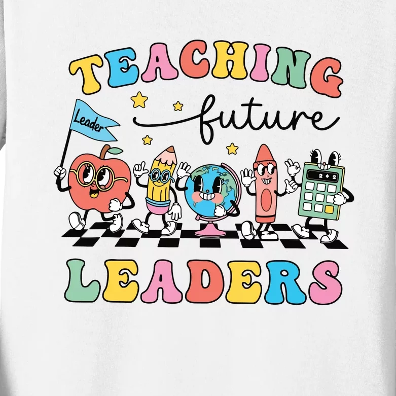 Retro Teaching Future Leaders Groovy Teacher Back To School Kids Long Sleeve Shirt