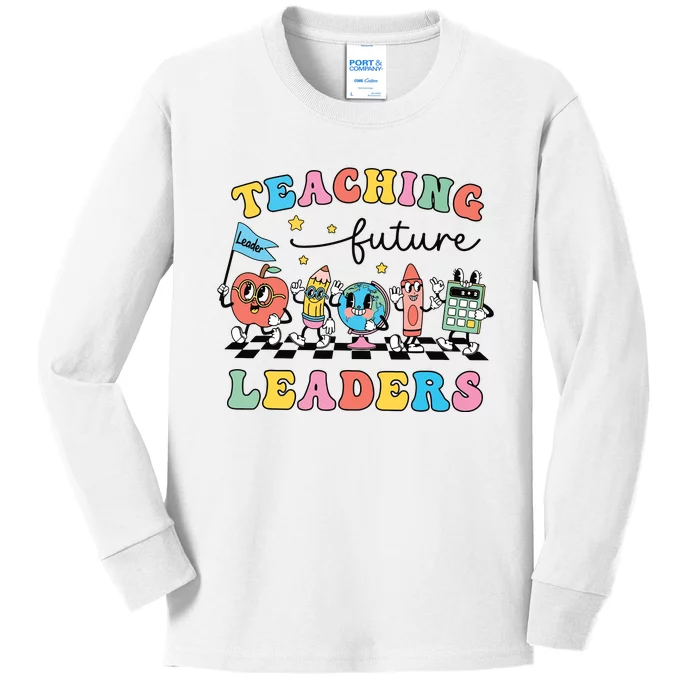 Retro Teaching Future Leaders Groovy Teacher Back To School Kids Long Sleeve Shirt